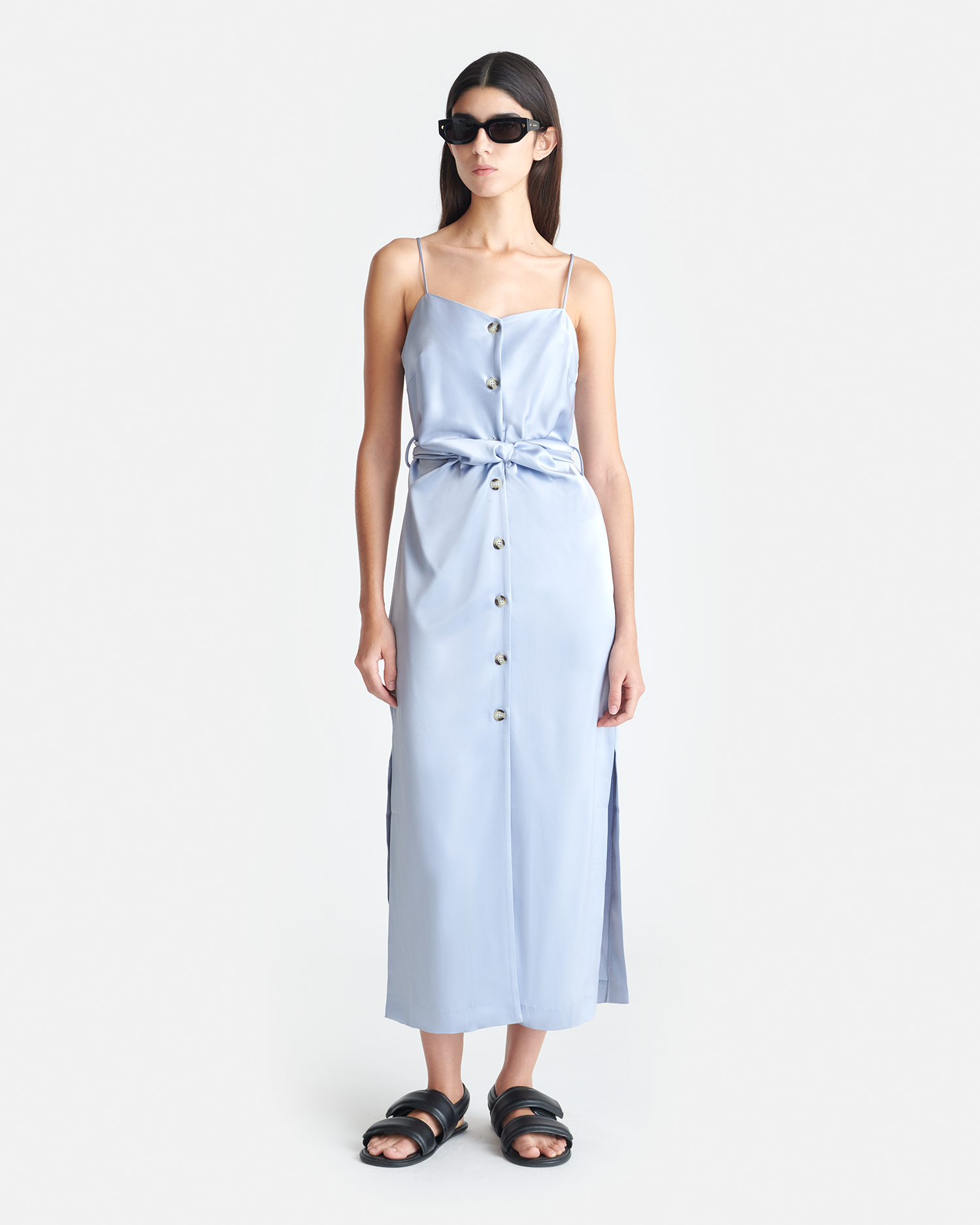 Sayan - Draped Slip Satin Midi Dress - Ice Blue Nanushka Sayan - Draped Slip Satin Midi Dress - Ice Blue Nanushka