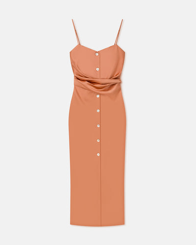 Sayan - Draped Slip Satin Midi Dress - Apricot