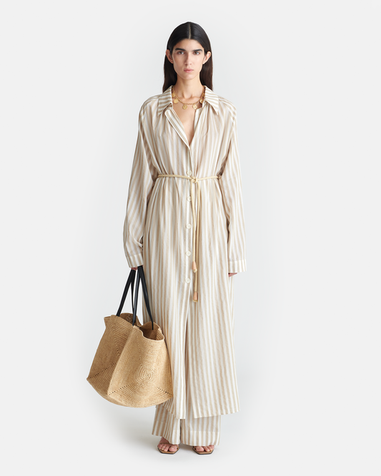 Sakura - Striped Linen Maxi Dress - Beige