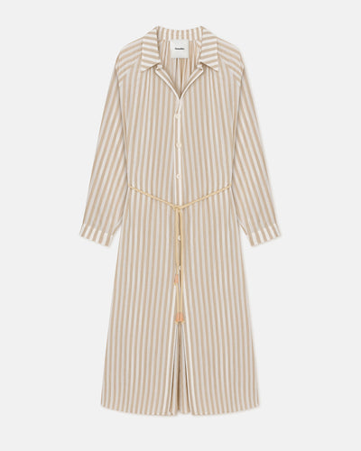 Sakura - Striped Linen Maxi Dress - Beige