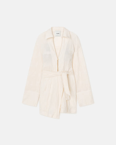 Yori - Seersucker Gauze Shirt Dress - White