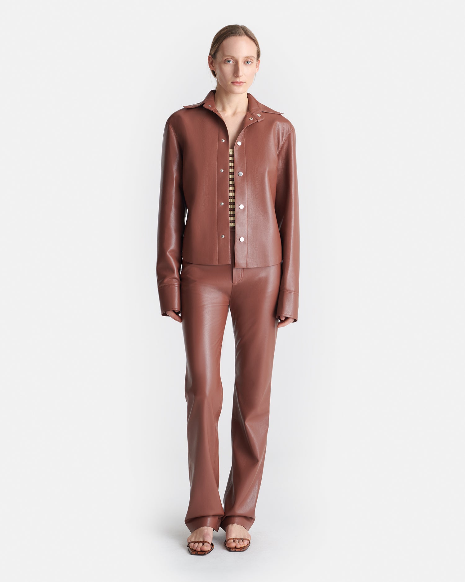 Bogna - Okobor™ Alt-Leather Shirt Jacket - Henna