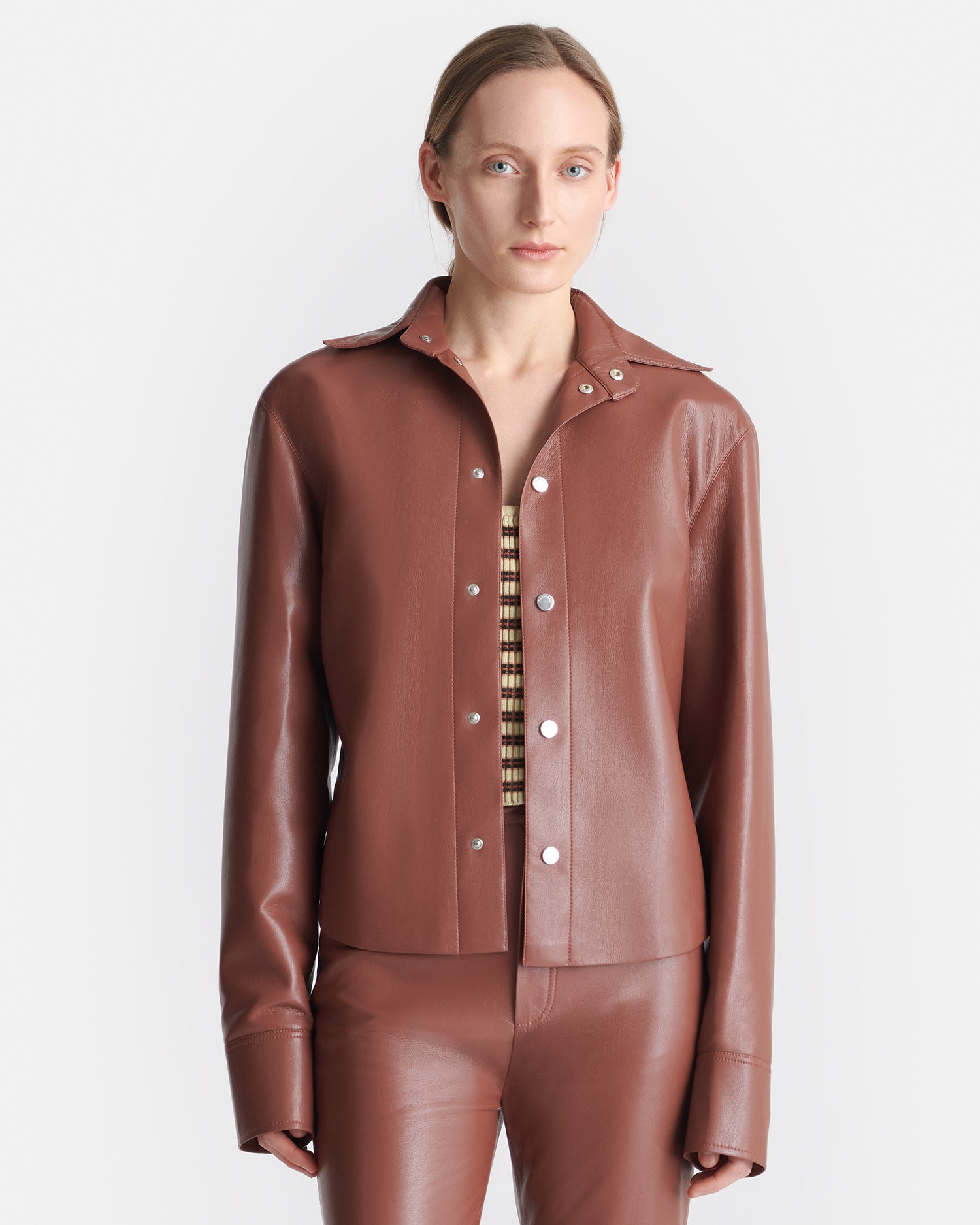 Bogna - Okobor™ Alt-Leather Shirt Jacket - Henna