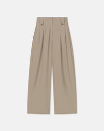 Jenci - Pleated Wide-Leg Raw Silk Pants - Sand Grey