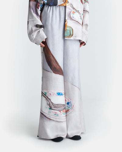 Milon - Printed Flared Silk Twill Pants - Poppyseed Cake