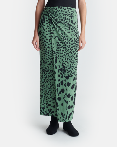 Nesse - Draped Mesh Jersey Skirt - Cheetah Green
