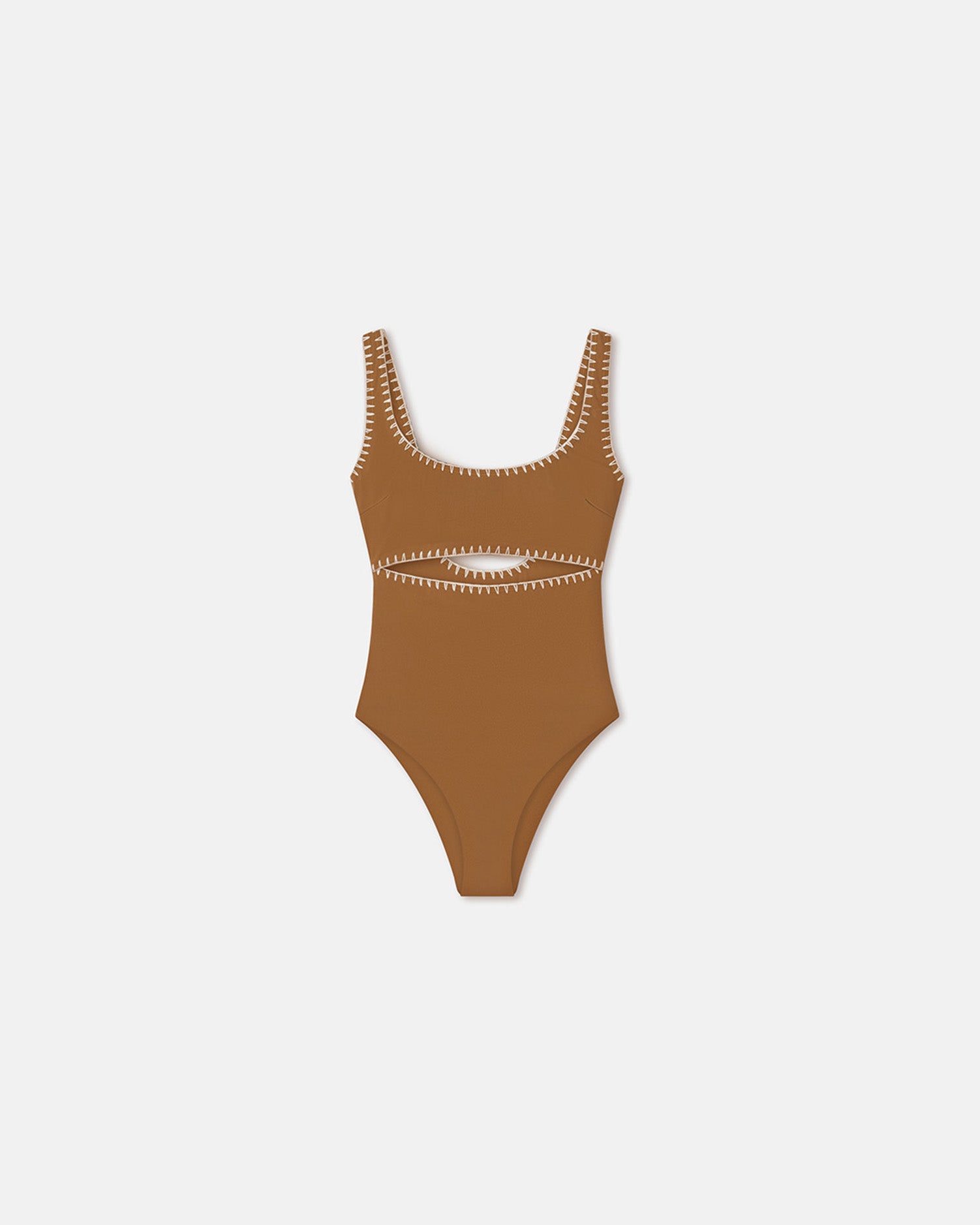Sorena - Crocheted Cut-Out Swimsuit - Brown/Creme