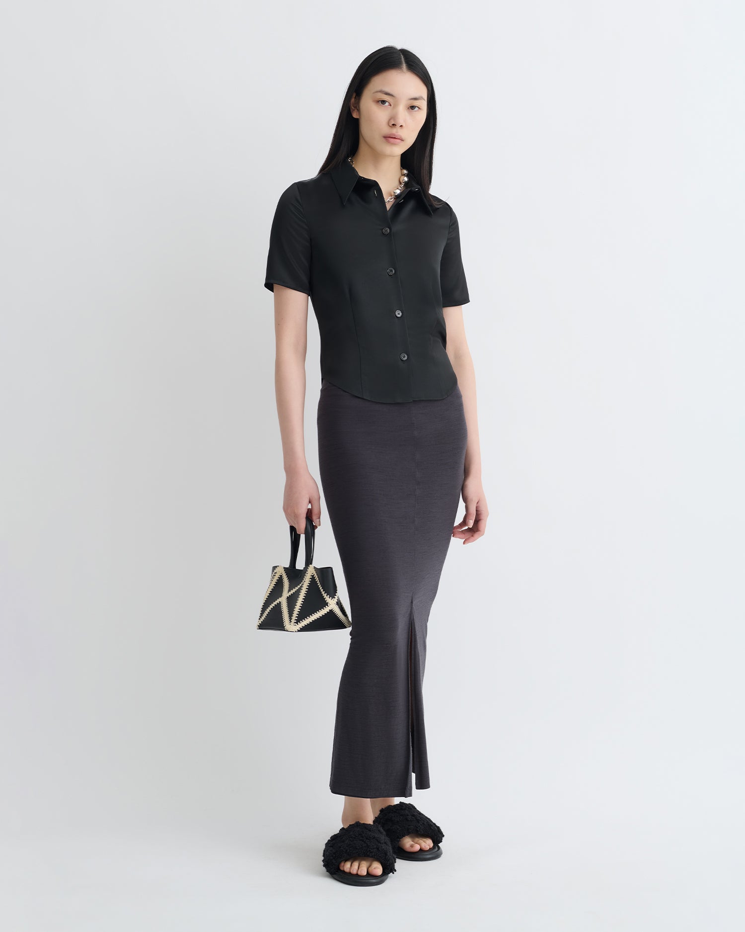 Clare - Slip Satin Shirt - Black – Nanushka