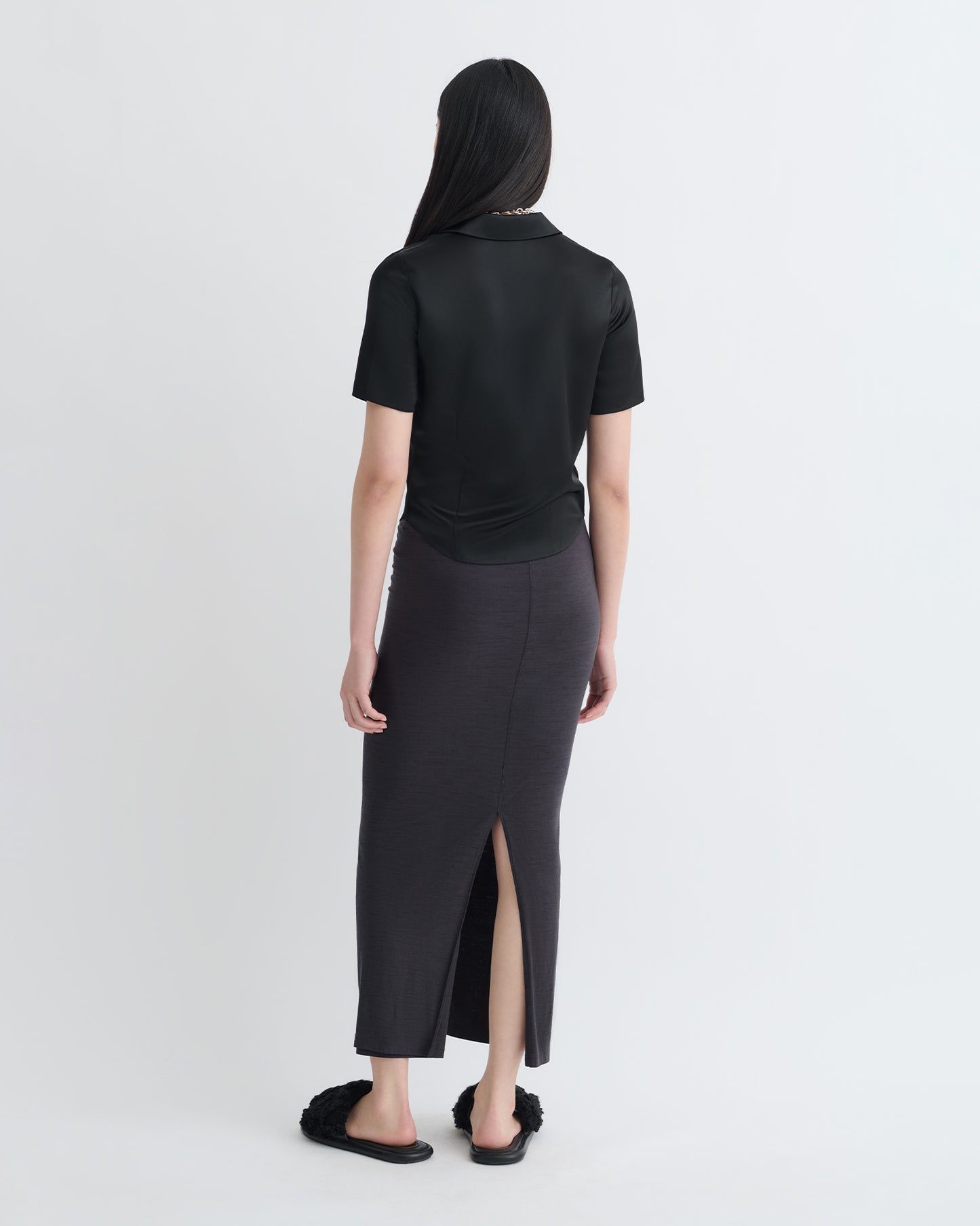 Clare - Slip Satin Shirt - Black