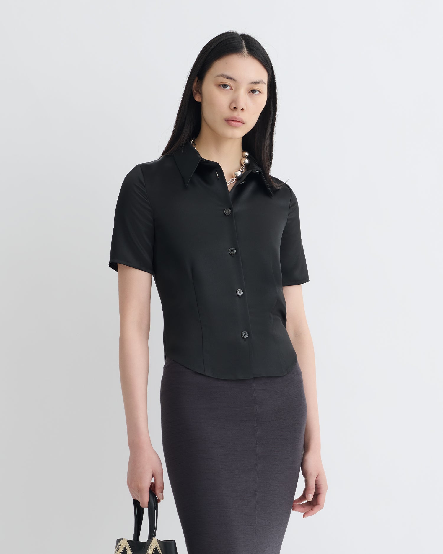 Clare - Slip Satin Shirt - Black – Nanushka