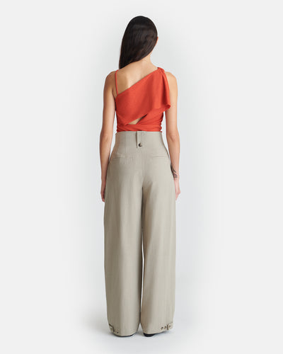 Milda - Asymmetric Mesh Jersey Top - Red Orange