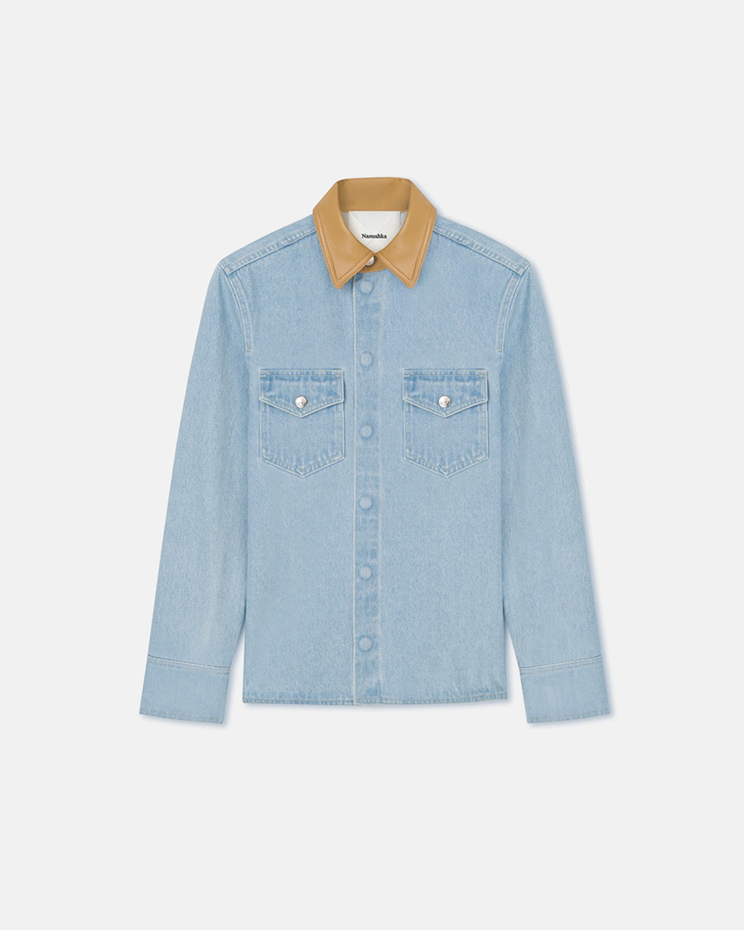 Letisa - Leather-Trimmed Denim Shirt - Eco Bleach/Hazel