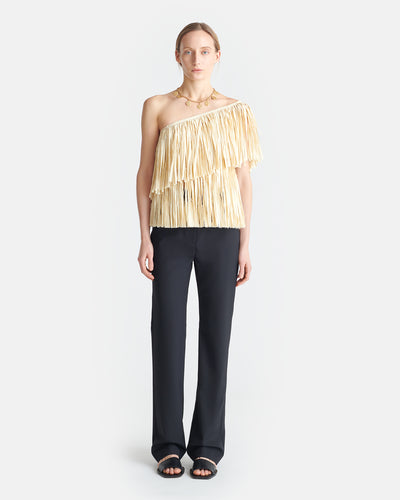 Luara - Asymmetric Fringed Top - Creme