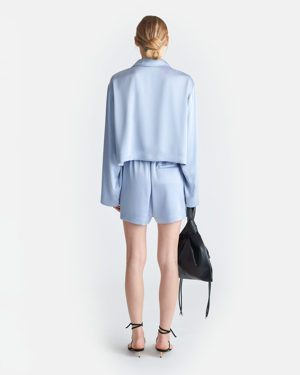 Vally - Cropped Slip Satin Shirt - Ice Blue