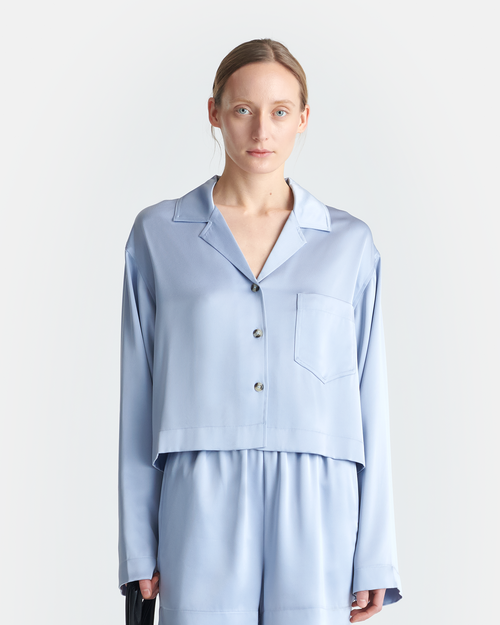 Vally - Cropped Slip Satin Shirt - Ice Blue – Nanushka
