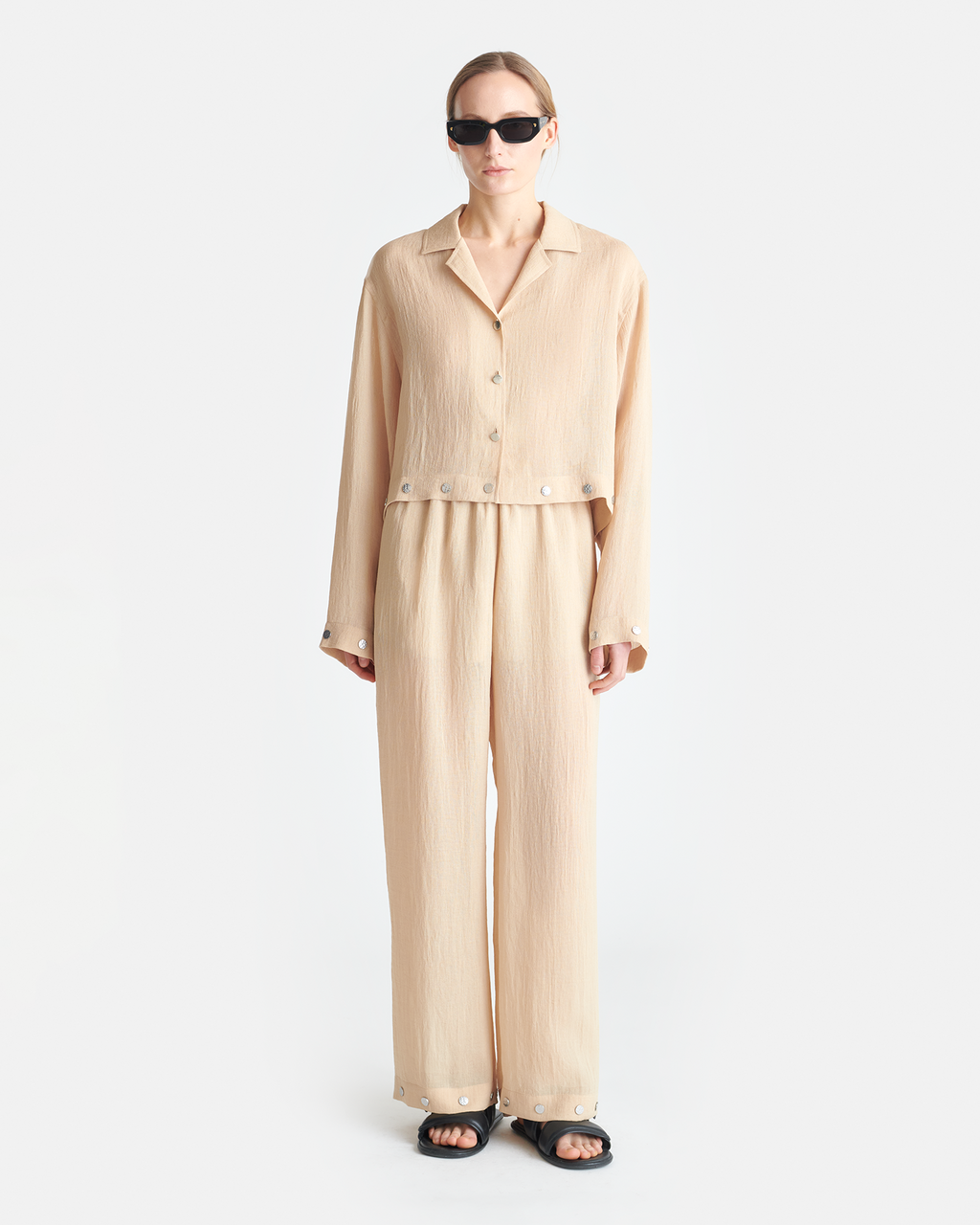 Vally - Studded Cropped Gauze Shirt - Wax