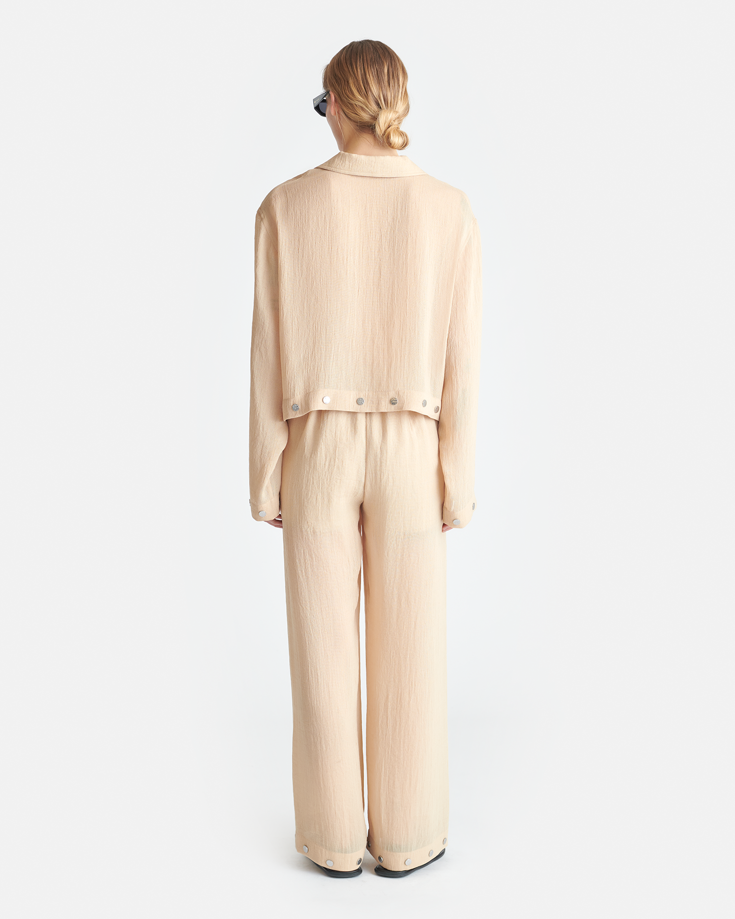 Vally - Studded Cropped Gauze Shirt - Wax