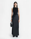Cobee - Ribbed Jersey and Slip Satin Dress - Black/Black