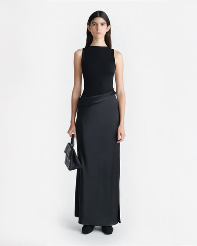 Cobee - Ribbed Jersey and Slip Satin Dress - Black/Black Green