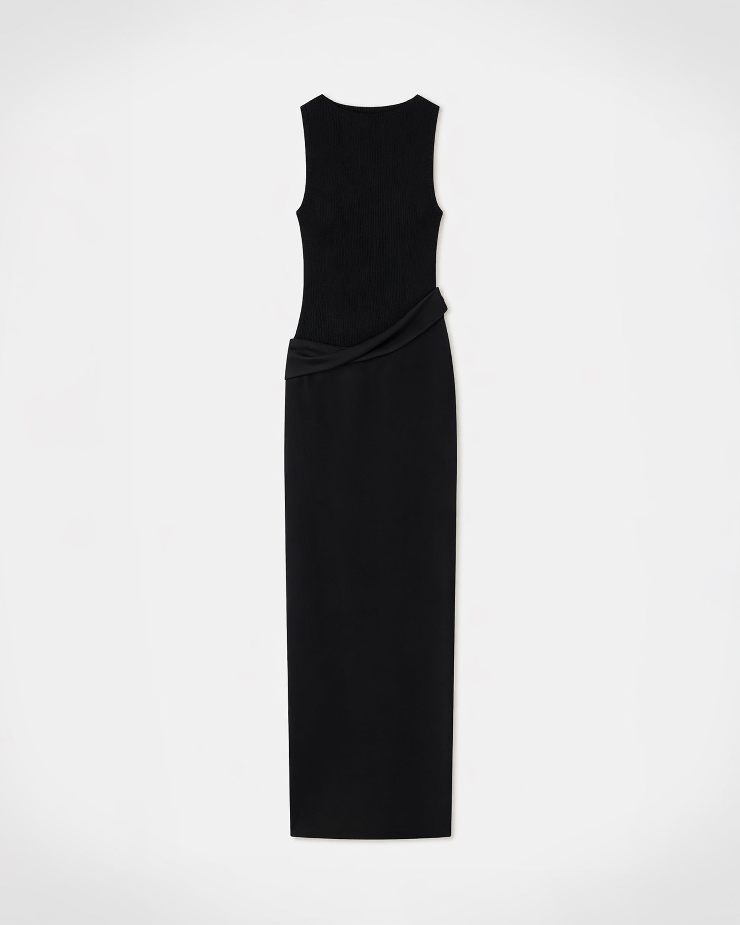 Cobee - Ribbed Jersey and Slip Satin Dress - Black/Black