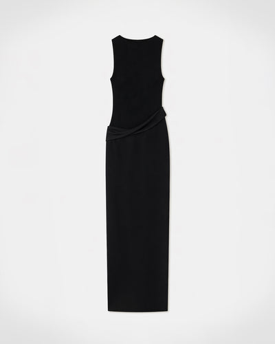 Cobee - Ribbed Jersey and Slip Satin Dress - Black/Black Green