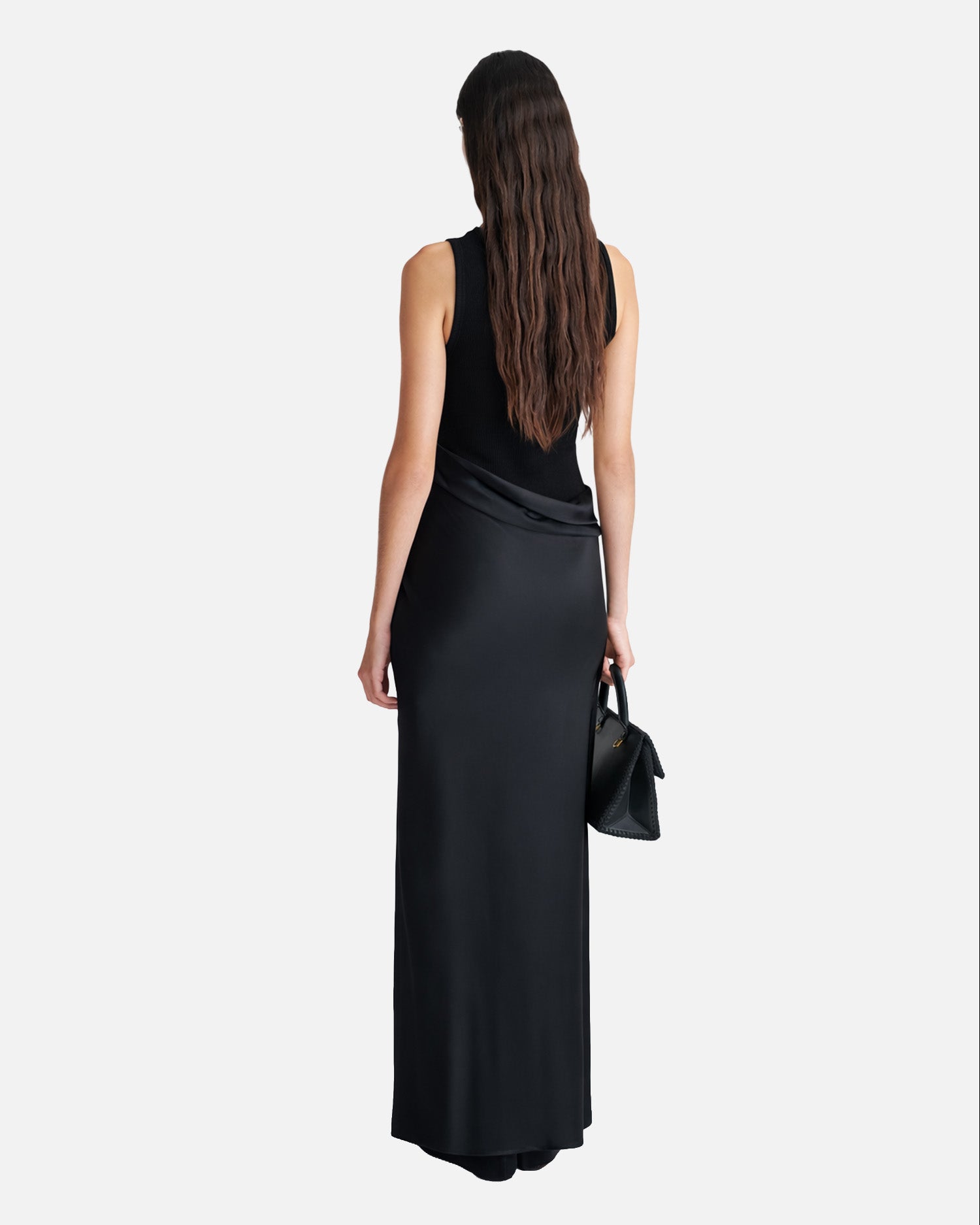 Cobee - Ribbed Jersey and Slip Satin Dress - Black/Black Green