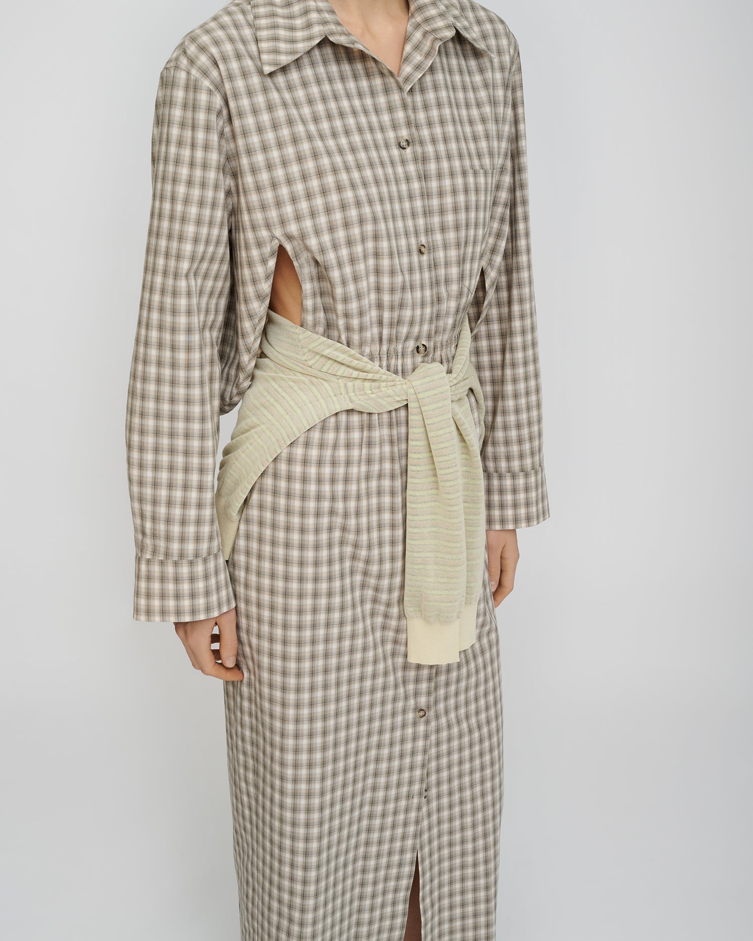 Usha - Checked Shirting Dress - Creme/Grey