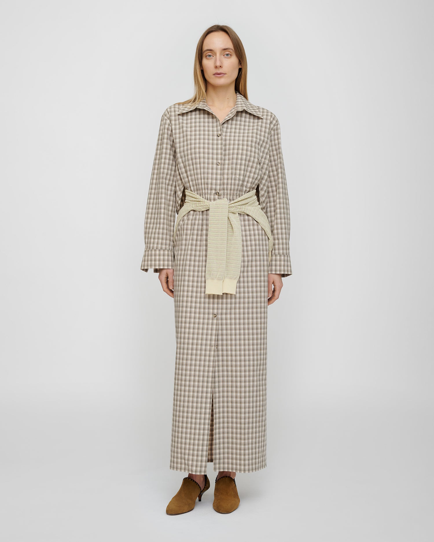 Usha - Checked Shirting Dress - Creme/Grey