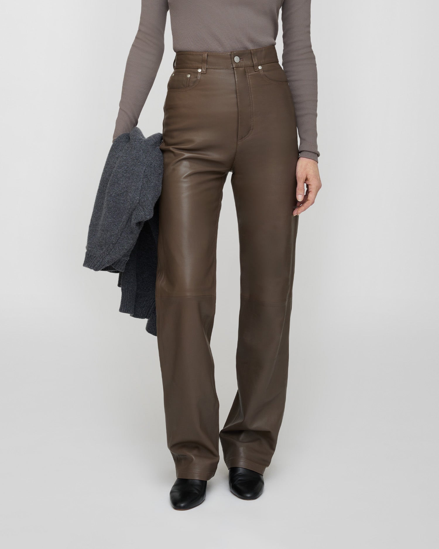 Martie - Leather Pants - Dark Taupe