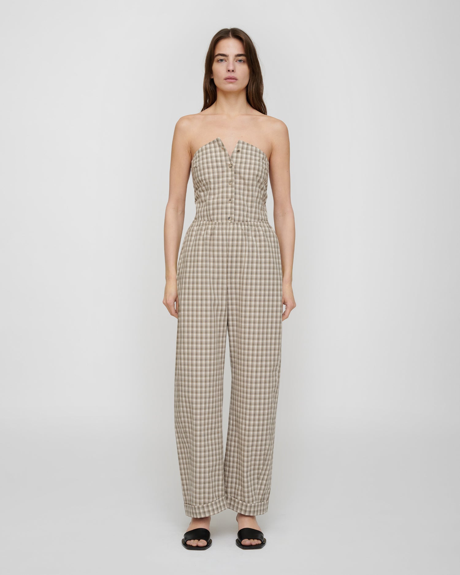 Yayoi - Checked Shirting Pants - Creme/Grey