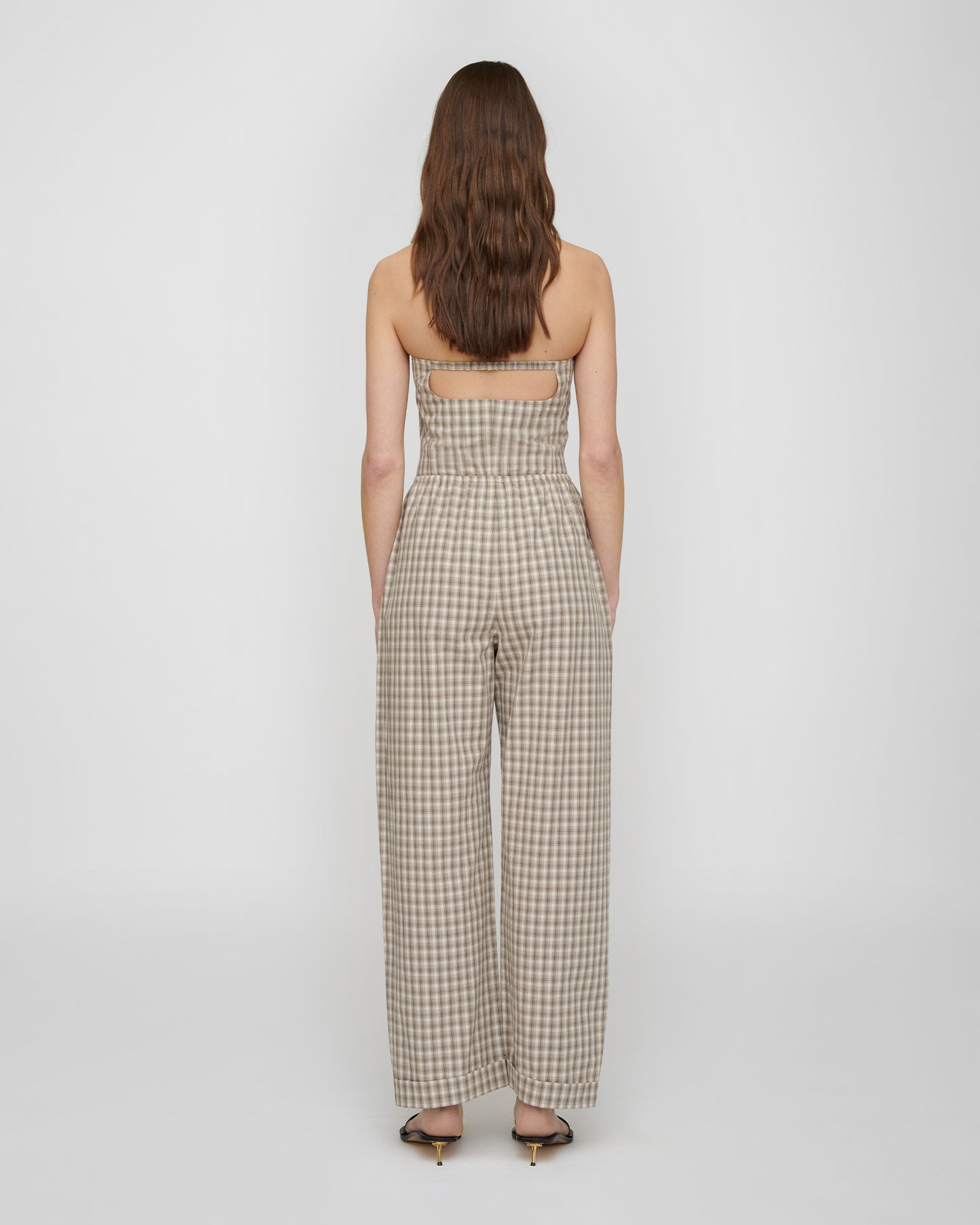Yayoi - Checked Shirting Pants - Creme/Grey