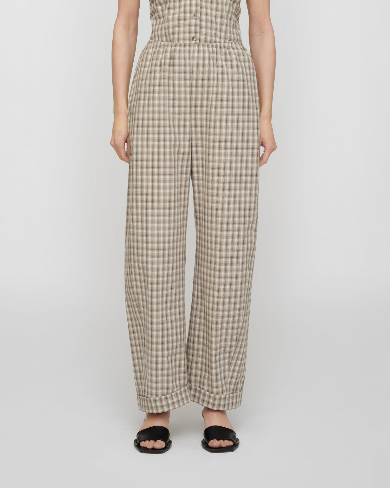 Yayoi - Checked Shirting Pants - Creme/Grey