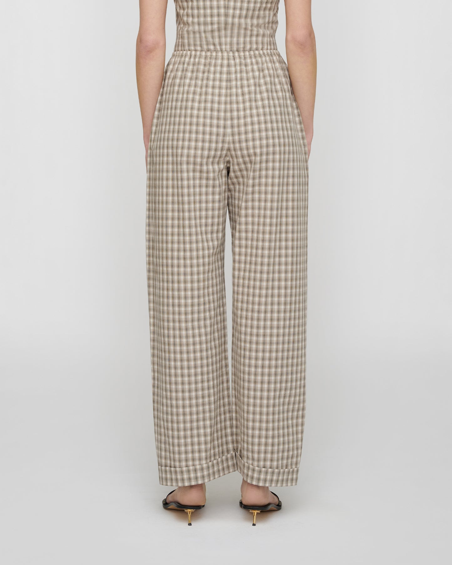 Yayoi - Checked Shirting Pants - Creme/Grey