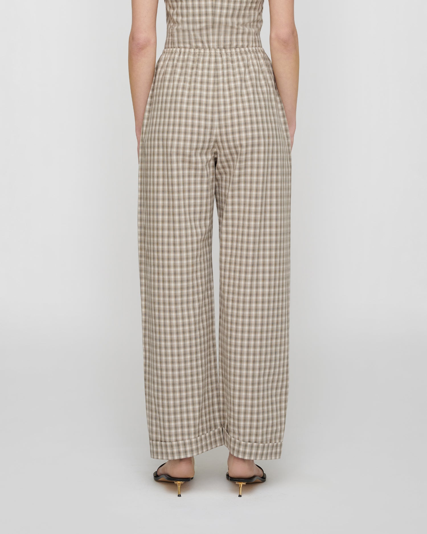 Yayoi - Checked Shirting Pants - Creme/Grey