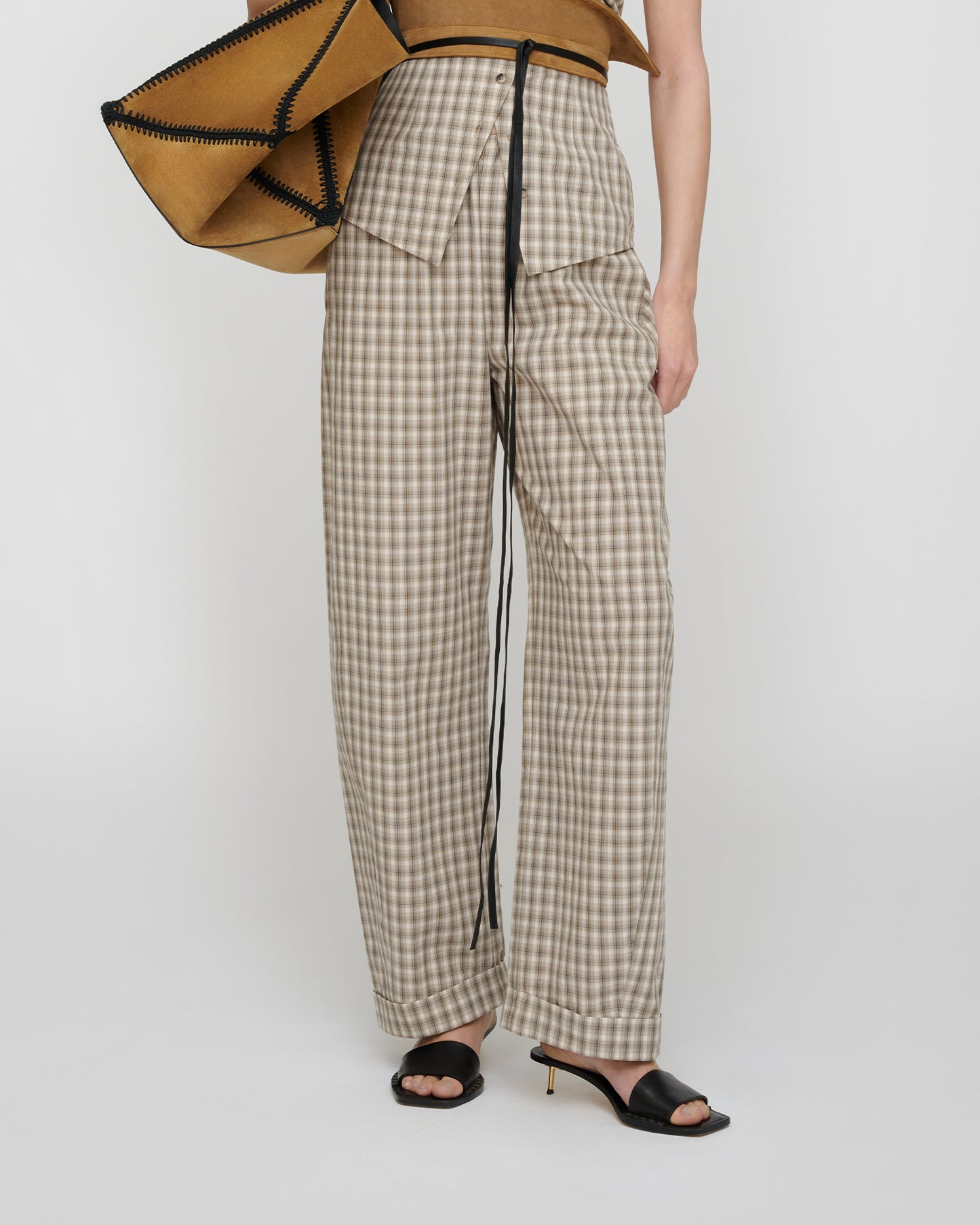 Yayoi - Checked Shirting Pants - Creme/Grey