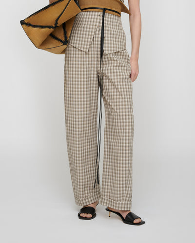 Yayoi - Checked Shirting Pants - Creme/Grey