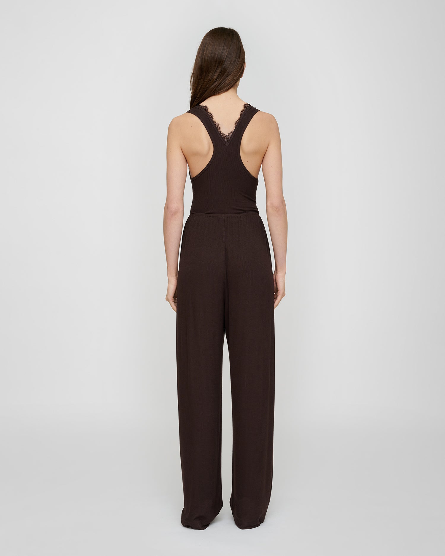 Zoela - Fluid Rib Pants - Dark Brown
