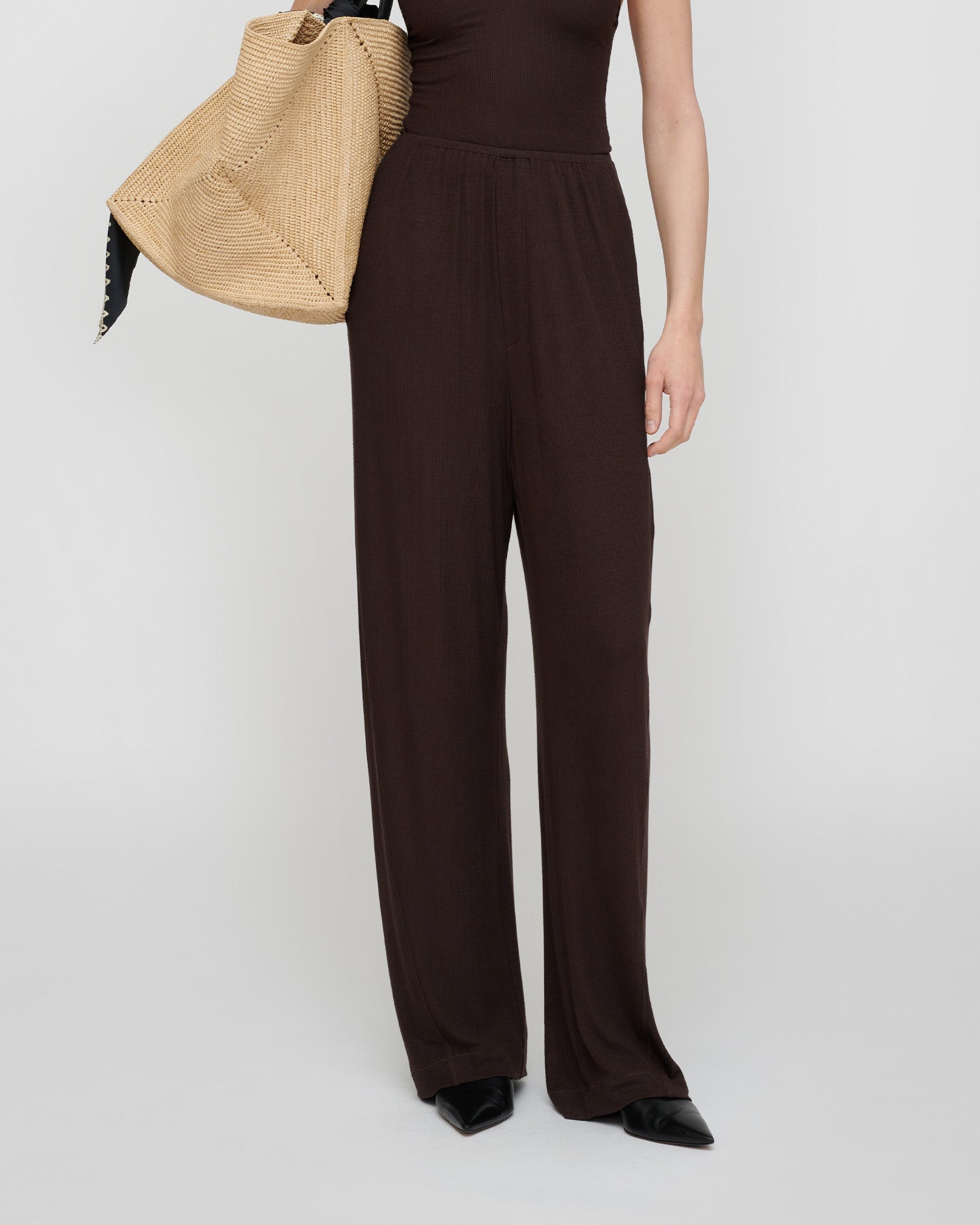 Zoela - Fluid Rib Pants - Dark Brown