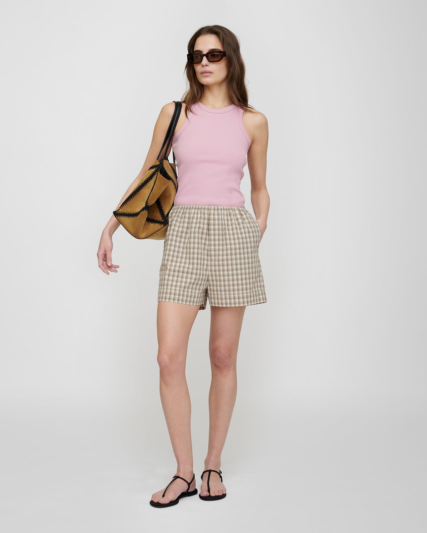 Hira - Checked Shirting Shorts - Creme/Grey