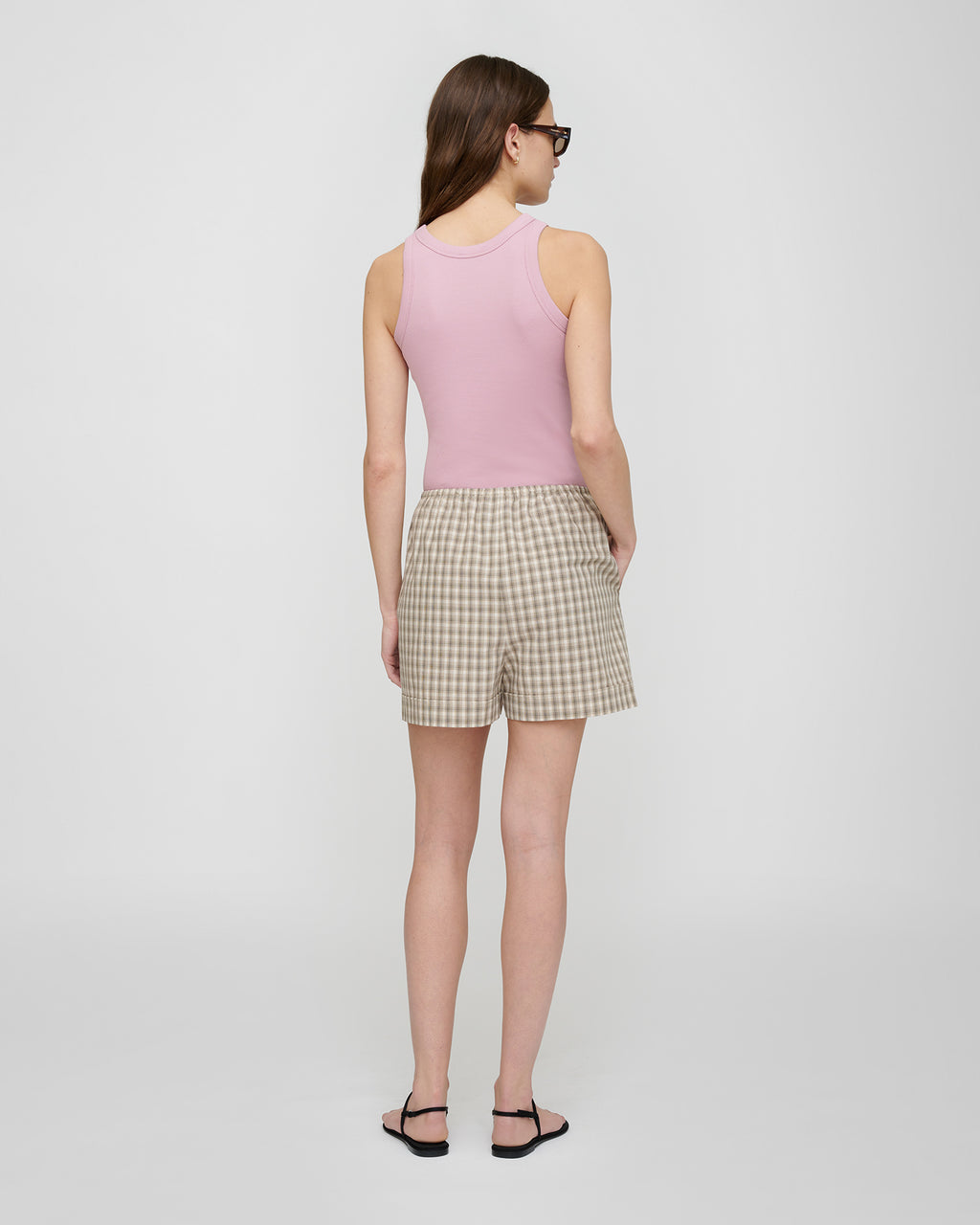 Hira - Checked Shirting Shorts - Creme/Grey