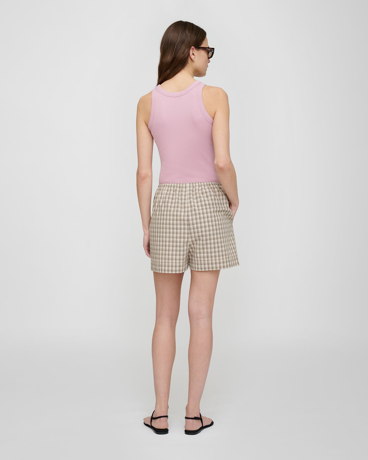 Hira - Checked Shirting Shorts - Creme/Grey