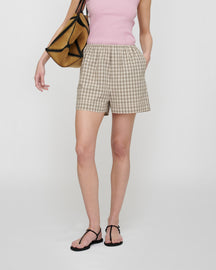 Hira - Checked Shirting Shorts - Creme/Grey