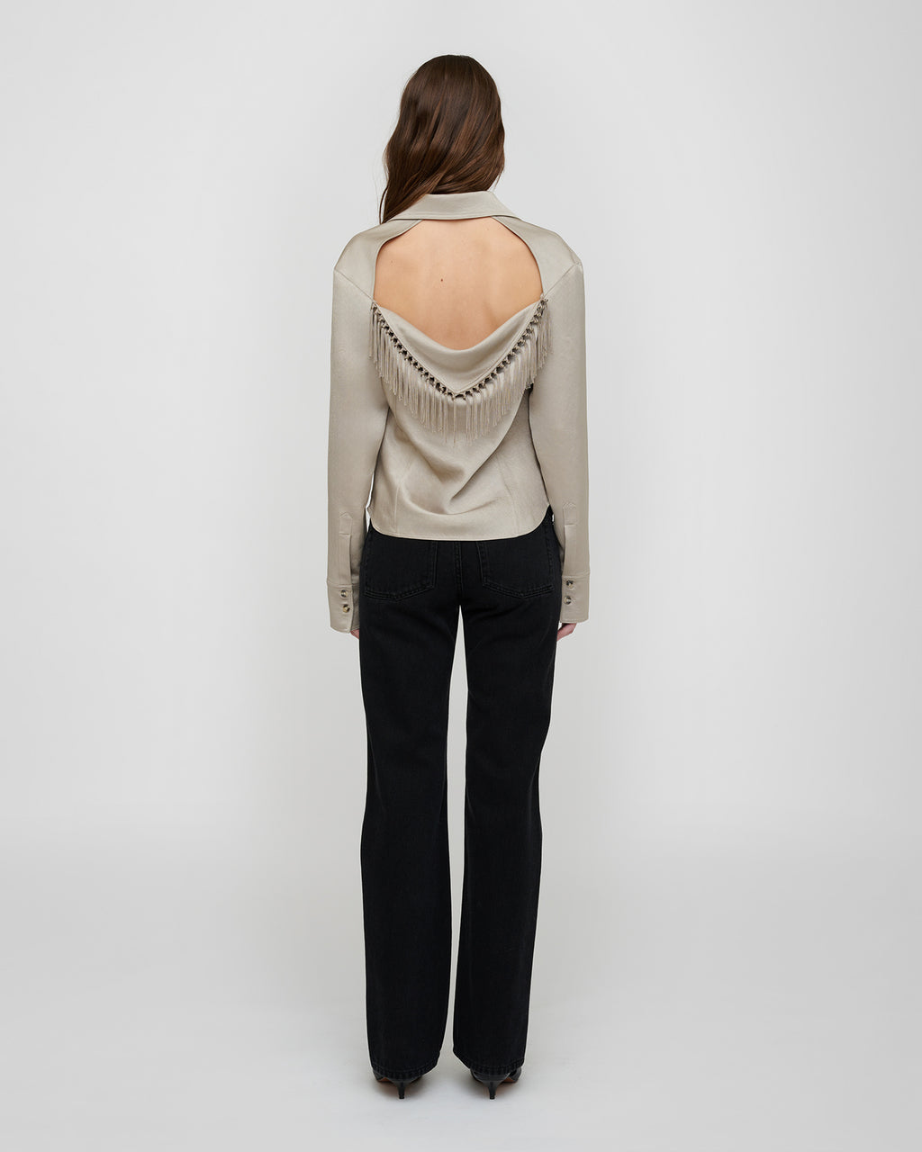 Anjana - Crisp Satin Shirt - Silver