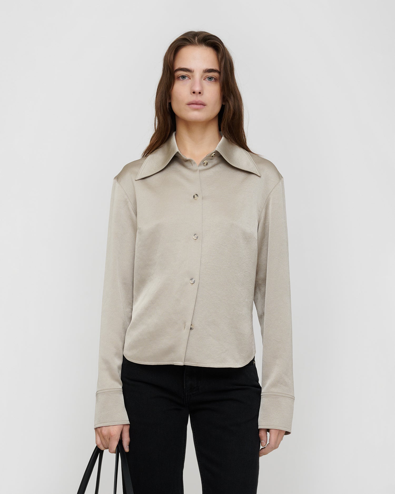 Anjana - Crisp Satin Shirt - Silver