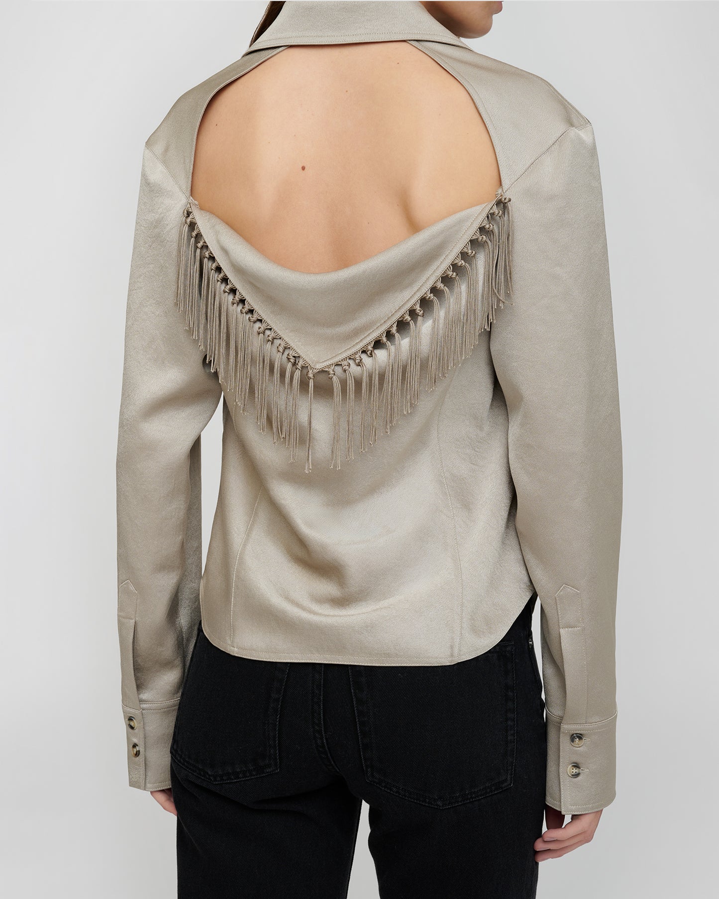 Anjana - Crisp Satin Shirt - Silver