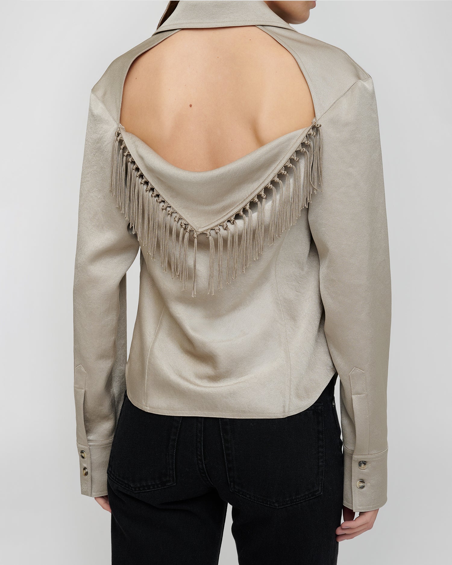 Anjana - Crisp Satin Shirt - Silver