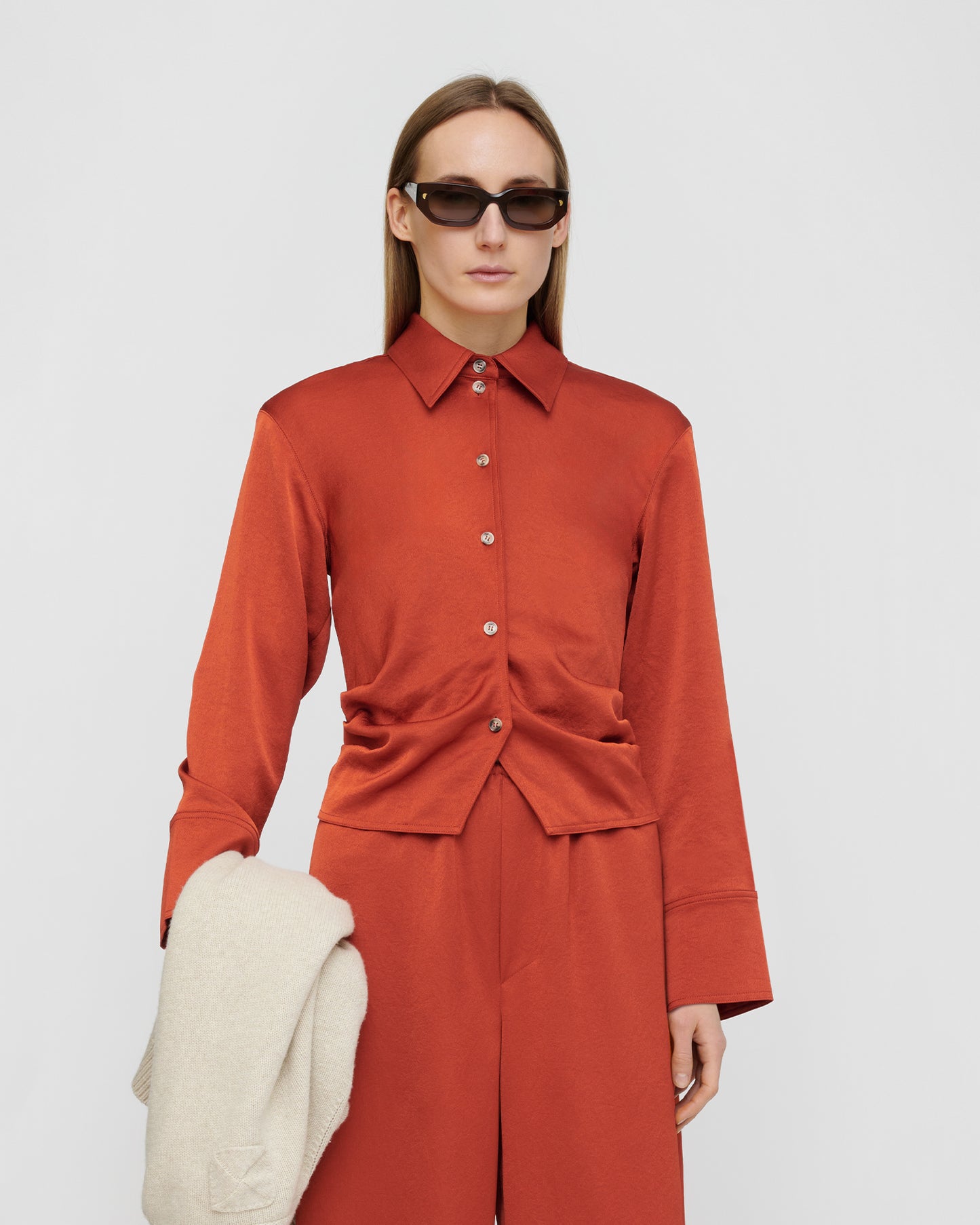 Estrid - Crisp Satin Shirt - Rouge