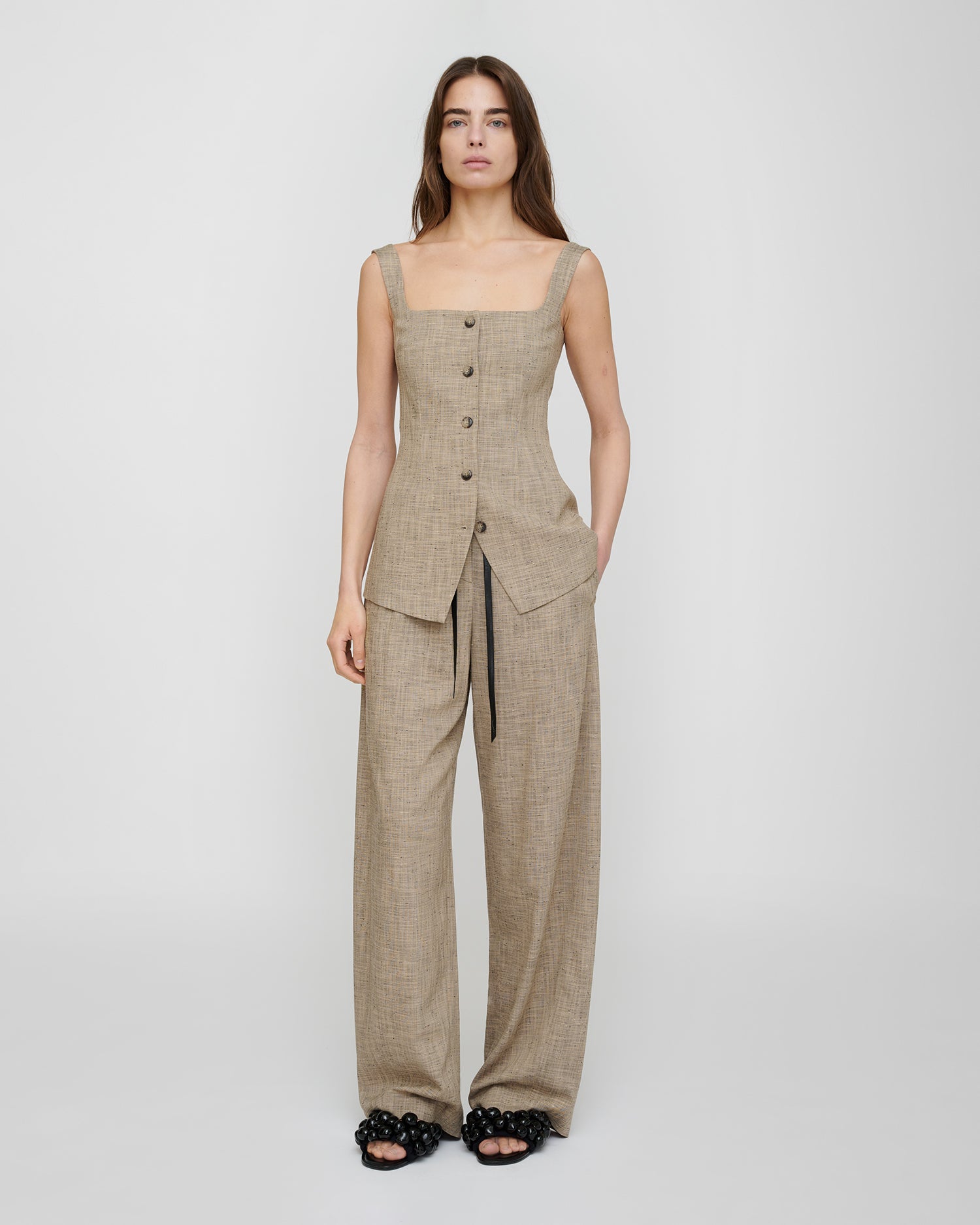 Akua - Slub Tailoring Vest - Beige/Black