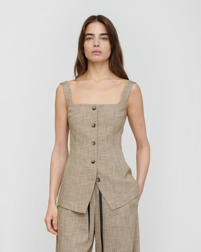 Akua - Slub Tailoring Vest - Beige/Black