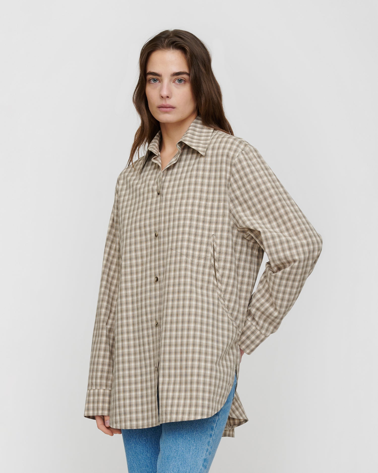 Atzi - Checked Shirting Shirt - Creme/Grey